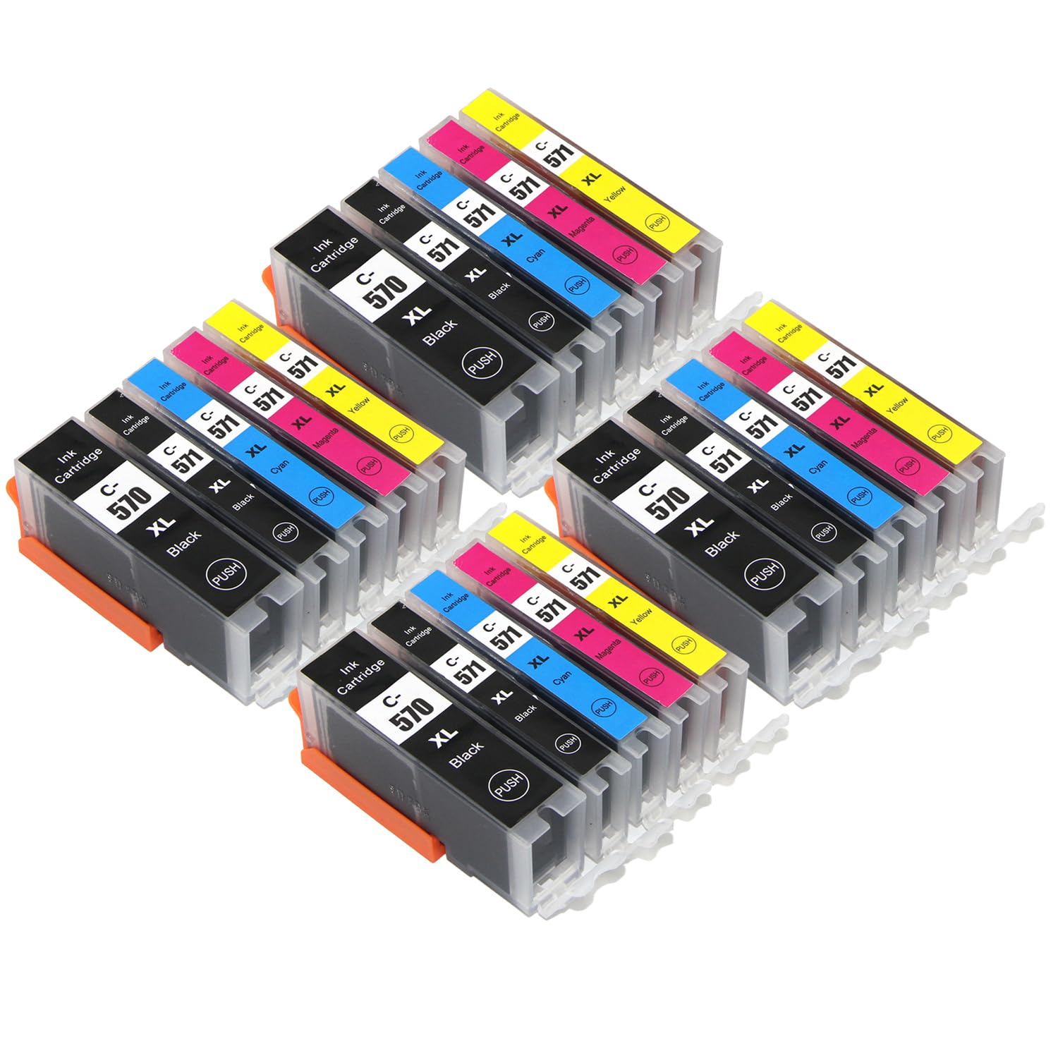 4 Go Inks Set of 5 Ink Cartridges to Canon PGI-570 and CLI-571 Compatible/non-OEM for PIXMA Printers (20 Inks),C-570/571-5SET-4,Black (CLI), Cyan, Magenta, Yellow,High Capacity