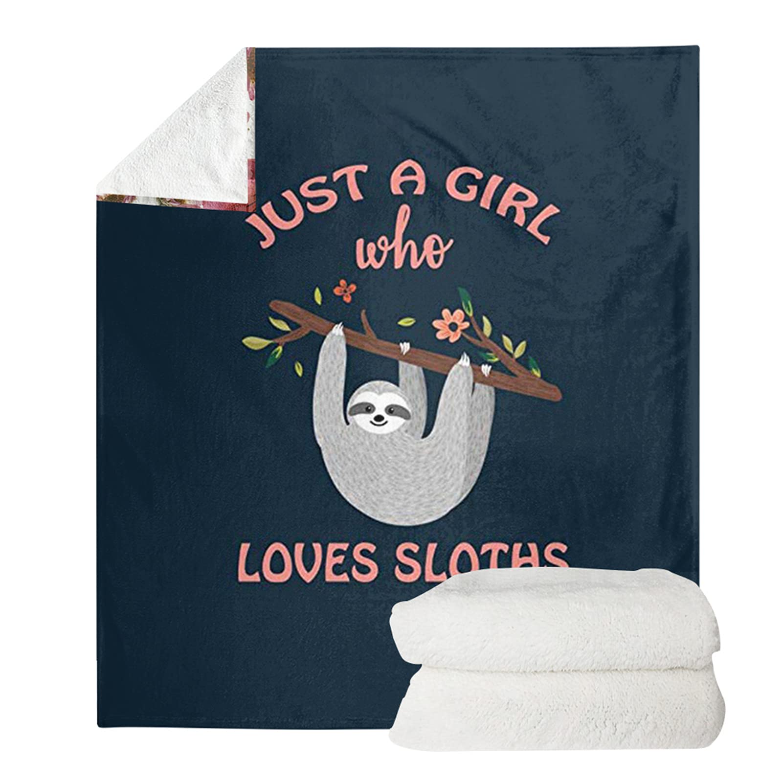 Jndtueit Sloths Cute Throw Blanket ''Just a Girl Who Loves Sloths ''Fleece Soft Bed Throw Blanket for Women Girl Boy Warm Cozy Bed Blanket for Bed/Sofa/Couch, S - 35 x 47Inch