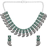Efulgenz Indian Jewelry Sets for Women Crystal Stone Paisely Design Necklace Sets Dangle Earrings Choker Necklace Earrings Set Bohemian Jewelry Set for Women