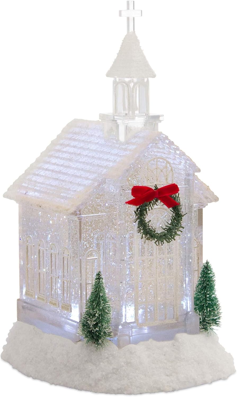 Snow Globes - Melrose Acrylic Church Snow Globe Lighted Christmas Water Lantern 10.5 Inch