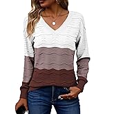 Zeagoo Womens Sweaters Fall Casual Long Sleeve V Neck Shirts Lightweight Crochet Ribbed Knit Pullover Tops Outfits