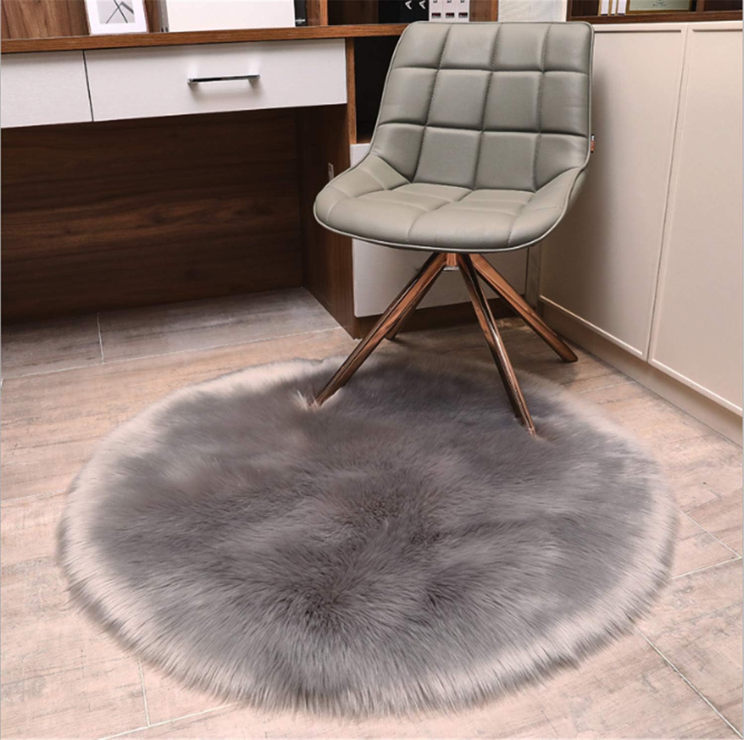 linyingdian Plush sheepskin carpet faux fur comfortable fluffy mat home decoration super soft carpet children's carpet, round carpet coarse wool carpet 3 feet in diameter(90cm Diameter) (gray)