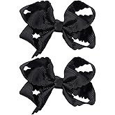 2Pcs 3" Solid Black Grosgrain Ribbon Hair Bow with Scalloped Edge,Small Cute Everyday Dressy Bow Alligator Clips for Little Toddlers Teens Baby Girls Kids Back School Accessories Gift