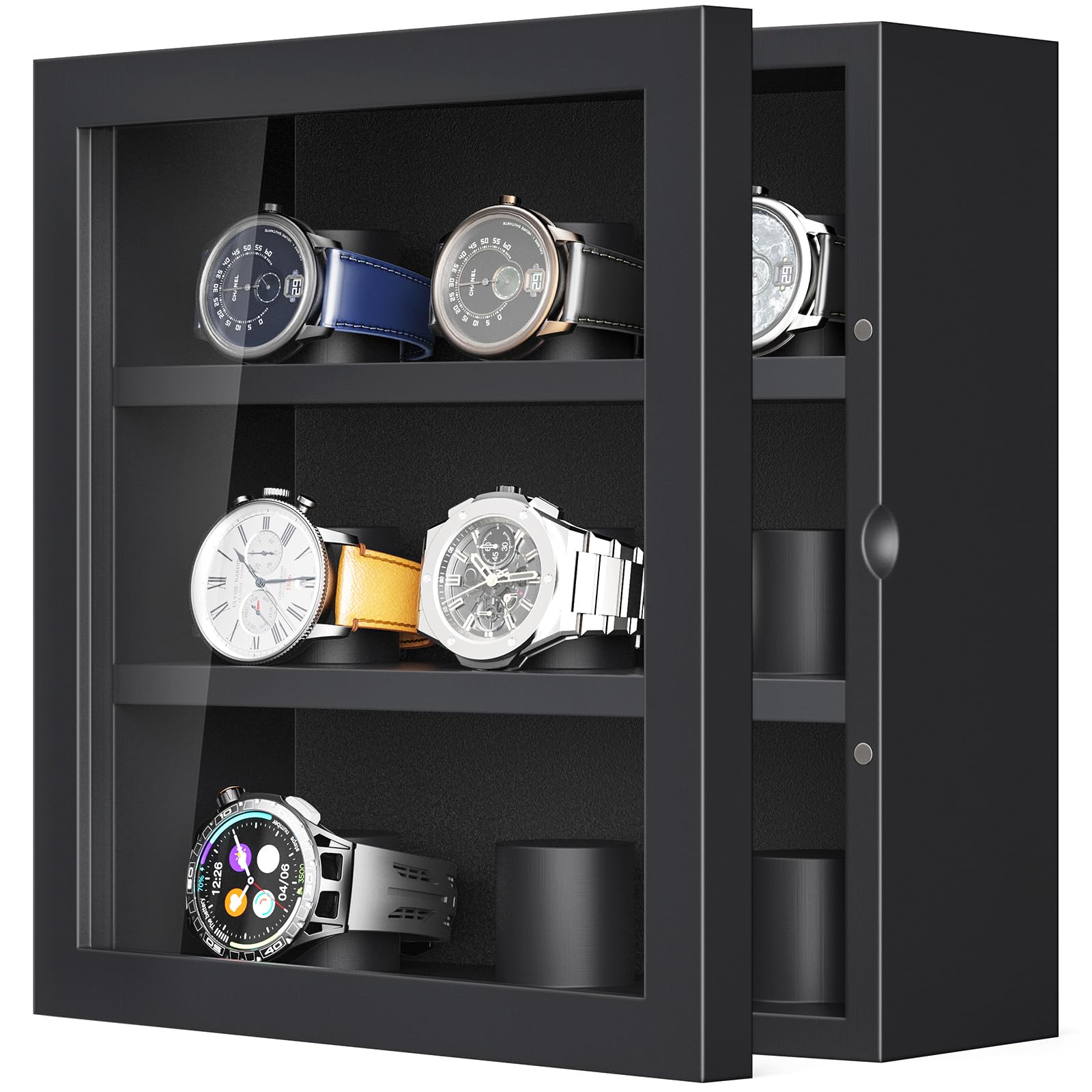 Photo 1 of TJ.MOREE 9-Slot Watch Display Case, Wall Mount Wooden Watch Box, Vertical Storage Men’s Watch Box