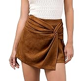 Skrtimory Faux Suede Mini Skirt Fall Winter Bodycon Short Suede Mini Skort for Women