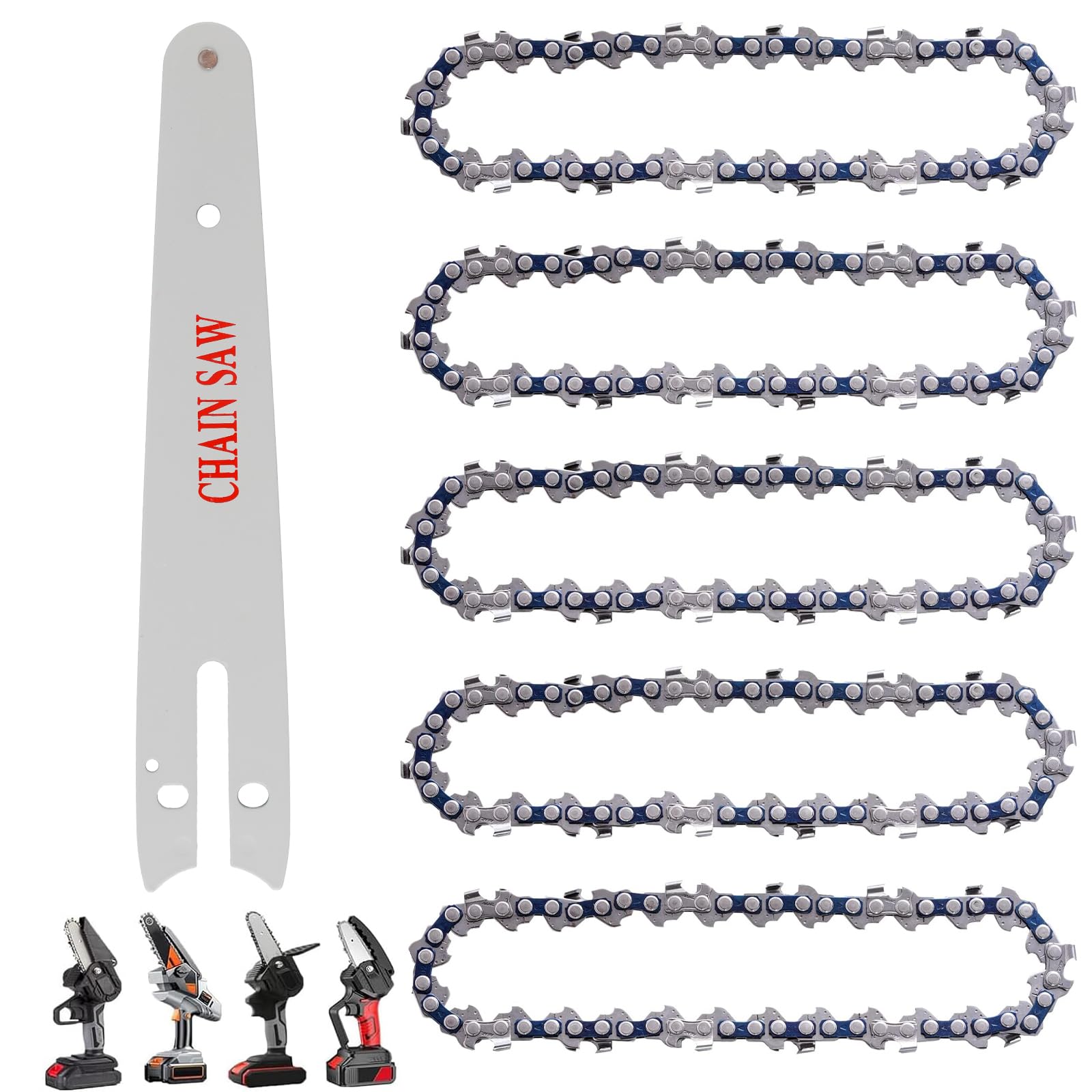 MIYUANGKJ Saw Chains 6 Inch Mini Chainsaw with Replacement Saw Chain Bar 5 pcs Replacement Chain Chainsaw Chains Universal Chain for Chainsaw, for 6 Inch Mini Chainsaws Carpentry Landscaping