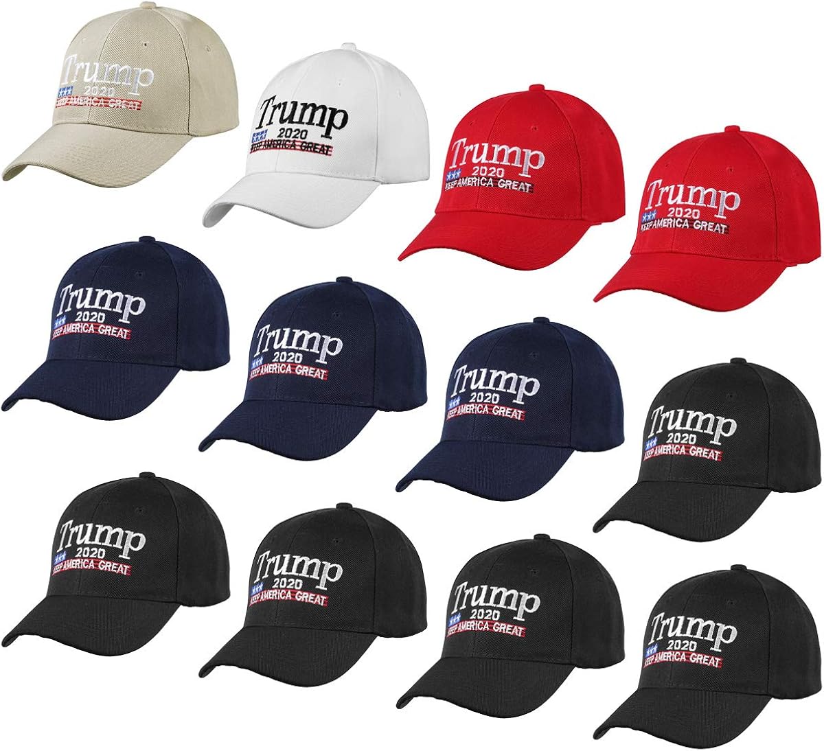 Falari Wholesale 12-Pack Embroidered Plain Baseball Cap Adjustable Size (Trump 2020 Keep America Great) at  Men’s Clothing store