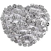 60 Pieces Assorted European Beads with Plating Silver Metal Alloy Rhinestone Large Hole Spacer Beads for DIY Charm Bracelet Jewelry Making (Alloy Spacer Beads)