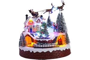 WONDER GARDEN Christmas Village Houses-Christmas Houses Village - Lighted Colorful Musical Collectible Buildings Animated Town Sets with Moving Train for Home Indoor Decor or Gift