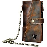 Handadsume Genuine Crazy Horse Leather Travel Gift Coin Pocket Card Case Long Organizer Chain Rfid Wallet Purse With Snap For Men Male 1803 (1803 Brown)