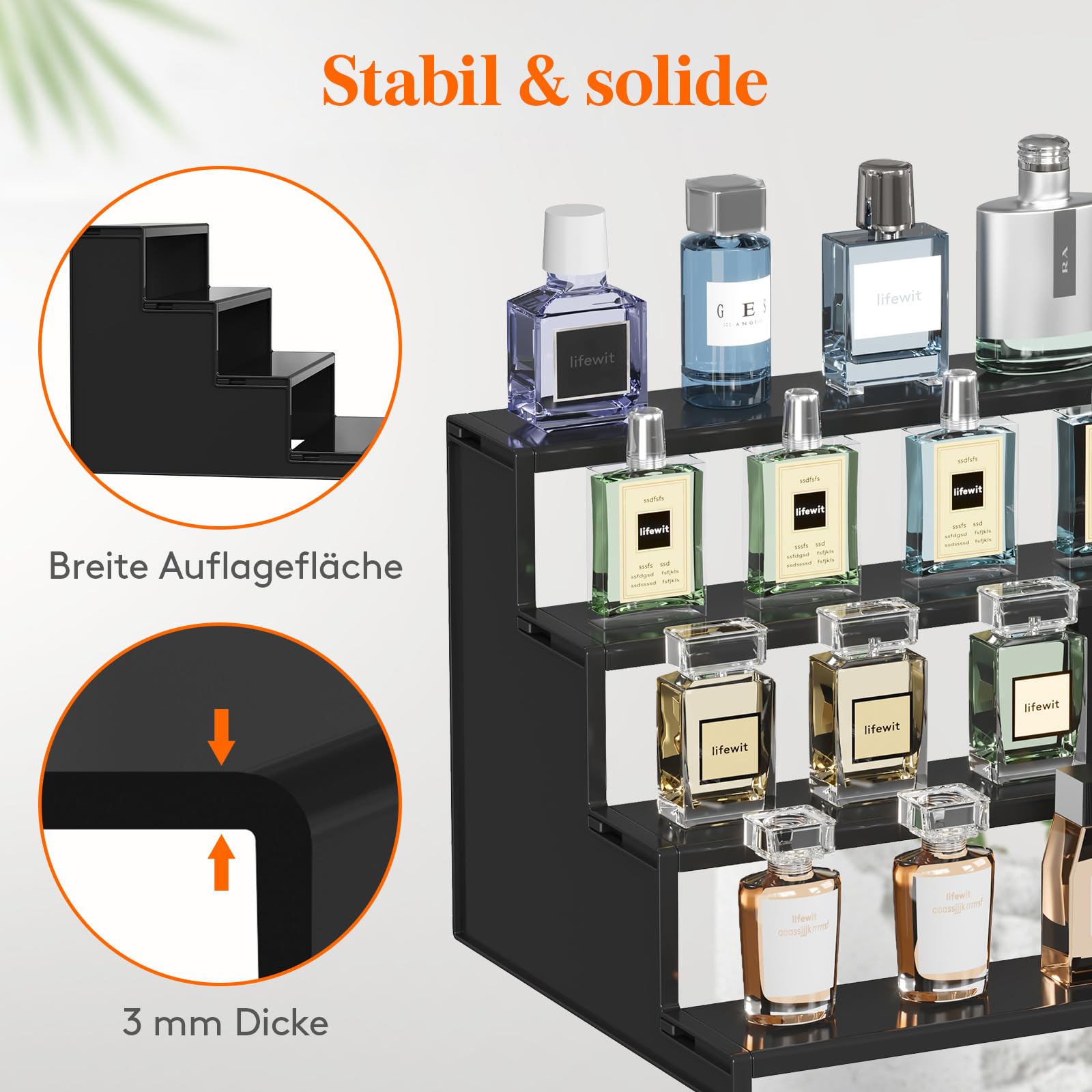Lifewit 4 Tier Acryl Display Ständer, 1 Stück Parfüm Organizer, Plastik Regal Organizer für Figuren Nagellack Gewürz Kosmetik Hautpflege Kunsthandwerk, Acryl Display Riser Regal 30 cm/12", Schwarz 2