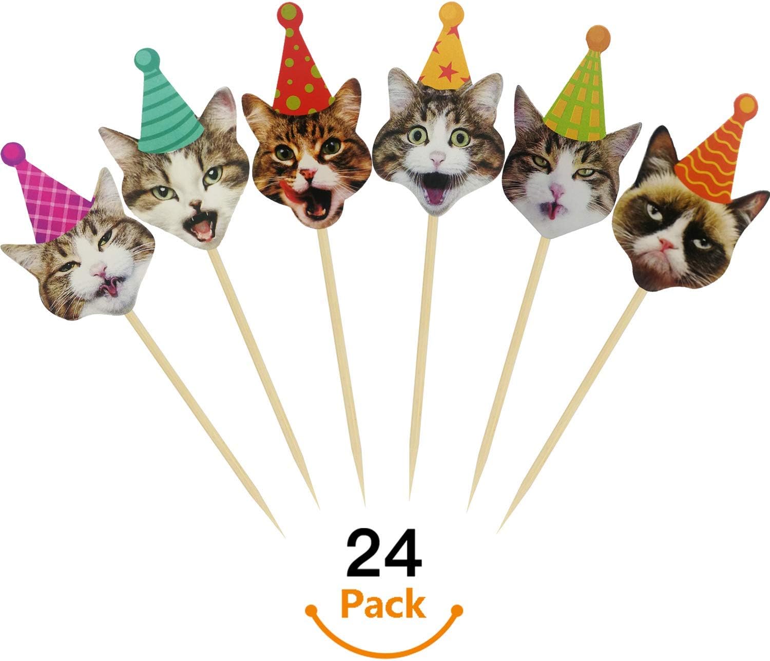 KUDES 24Pcs Cat Cupcake Toppers Cute Cat Faces Cake