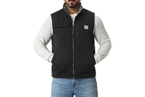 TUAOVA Men's Loose Fit Washed Duck Fleece-Lined Waterproof Workwear Mock-Neck Vest