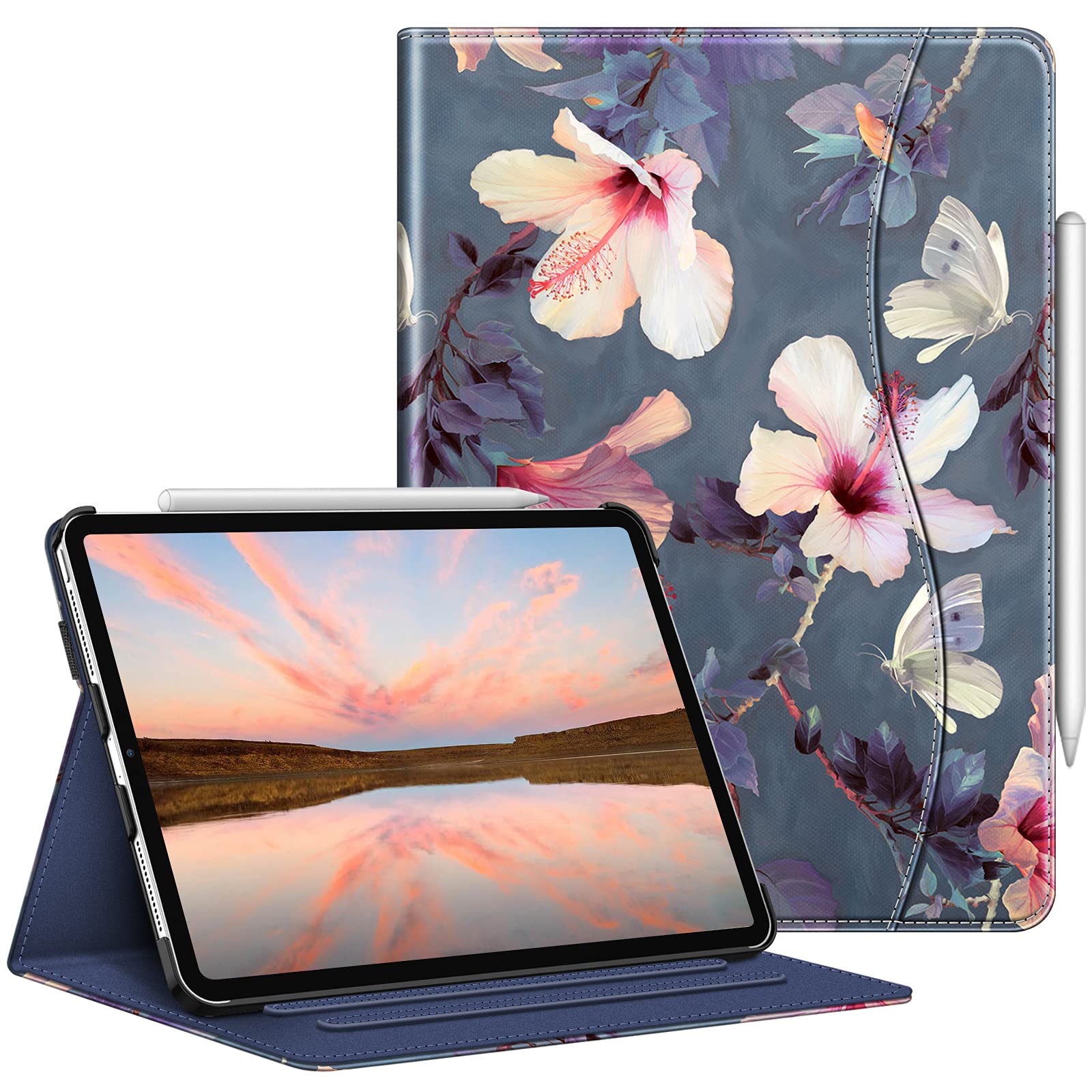FINTIE Case for iPad Pro (11-inch, 2022-2018) [Not for 2025 iPad 11] - Multi Angle Folio Cover with Pencil Holder & Pocket, Auto Wake/Sleep, Blooming Hibiscus