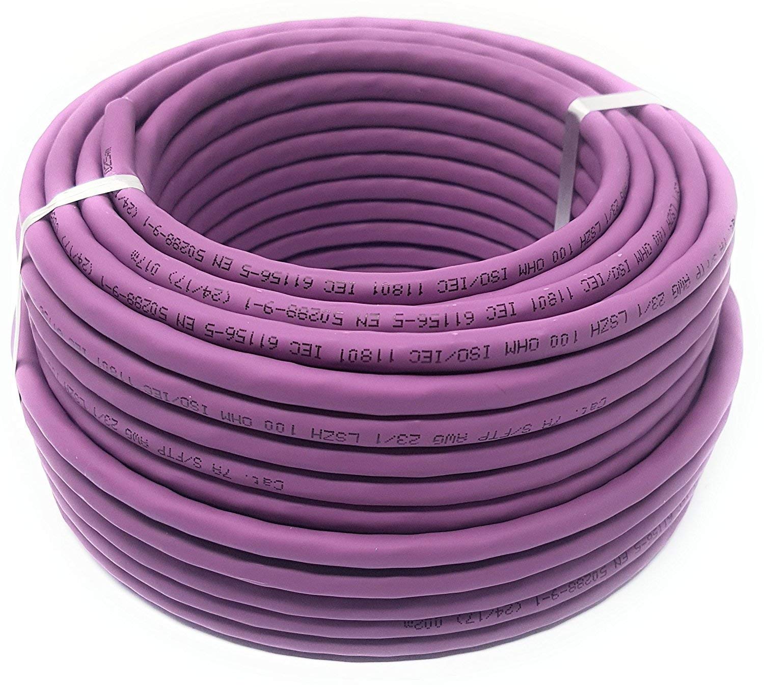 50M Cat 7A Reel - Ethernet Cable Halogen Free 1200 MHz - Copper Super Fast Network Cable - (PoE)/PoE+ Purple