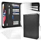 Padfolio Portfolio Binder - 3-Ring Leathario Portfolio Organizer | for Letter Size A4 Legal Writing Pad Document, Conference Meeting Business Folder Zippered Padfolio for Women &amp; Men