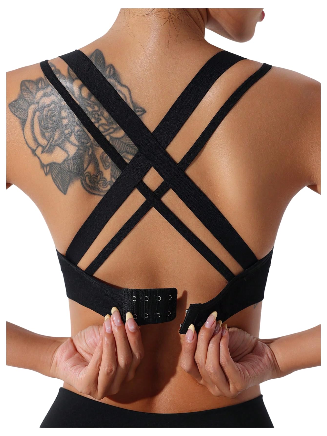 Photo 1 of OYOANGLE Womens Dual Strap Sports Bra Crisscross Back Padded Gym Yoga Tank Tops Support Workout Bras Black Medium