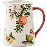 Napco Imports Peach Lemon Flowers 5.75 Inch Ceramic Functional Beverage Pitcher or Flower Vase