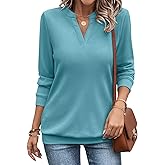 EADINVE Womens V Neck Long Sleeve Sweatshirts Lightweight Pullover Cute Fashion Cute Fall Clothes Tunic Tops 2025