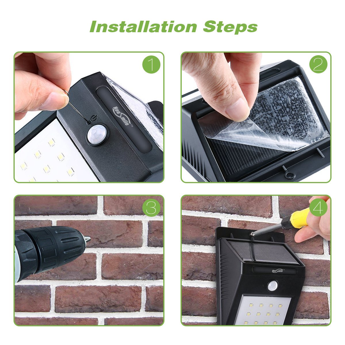 Housmile Solar Lights 16 LED Wall Light Outdoor Security Lighting Night light with Motion Sensor Detector for Garden Back Door Step Stair Fence Deck Yard Driveway (4-Pack, 50LUX, 8000K)