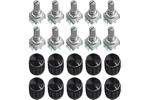EC11 Rotary Encoder 360-Degree 5 Pin Metal Switch for Precision Adjustment and Robotics Projects, 15mm, Green (10-Pack)（Plum 