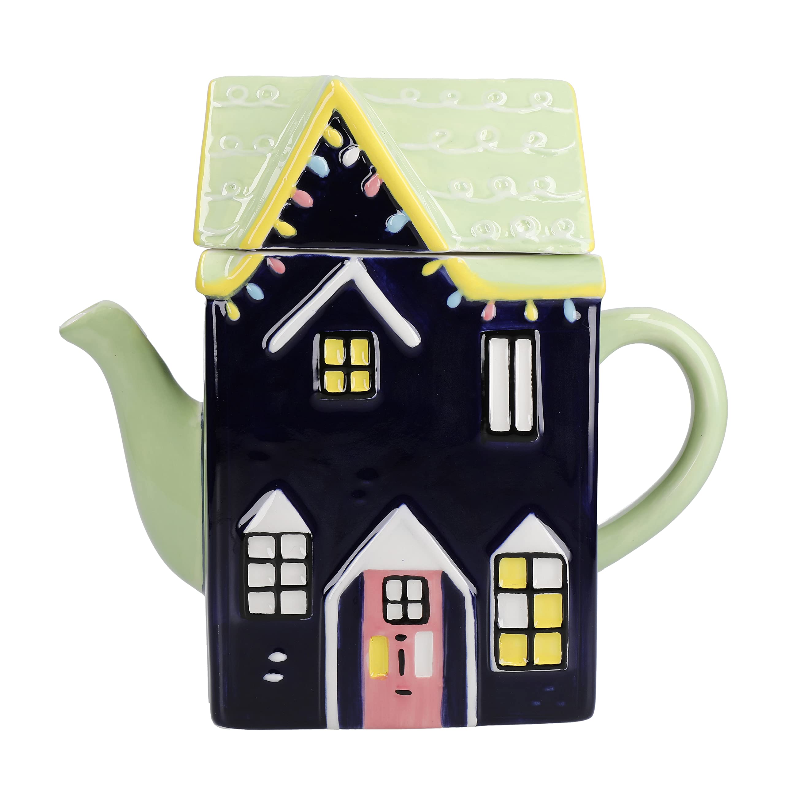 KitchenCraft The Nutcracker Collection Ceramic Teapot House, 1.2 L, Gift Boxed,Navy Blue
