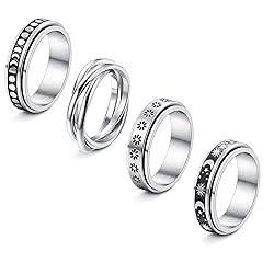 CASSIECA 4 Pcs Stainless Steel Fidget Rings for