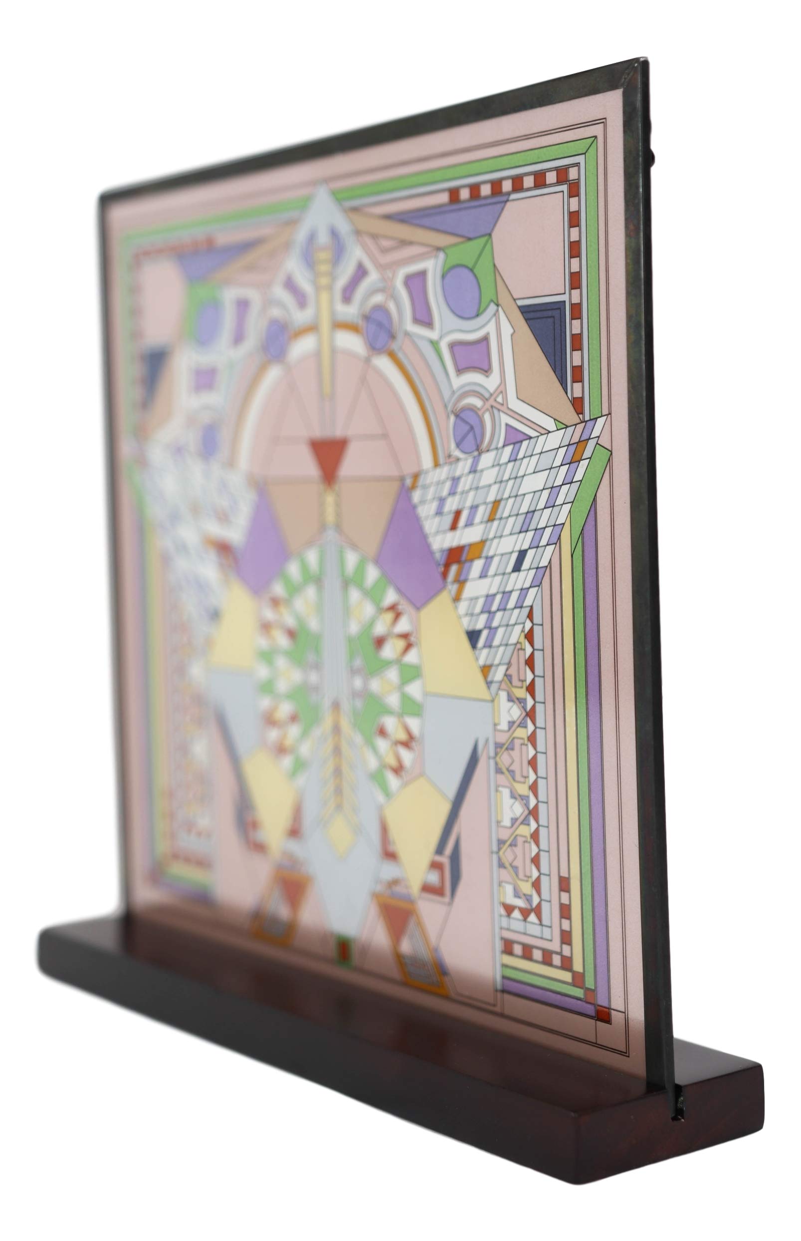 Ebros Frank Lloyd Wright Imperial Hotel Japan Peacock Rug Stained Glass Art Panel Wall Hanging Decor Or Desktop Plaque with Wooden Base Stand 10
