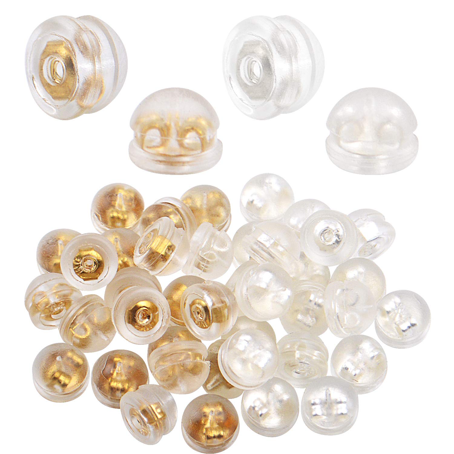 Aylifu 40 Pieces Earring Safety Backs Hypoallergenic Stud Earring Stoppers Covered by Silicone,Gold & Silver