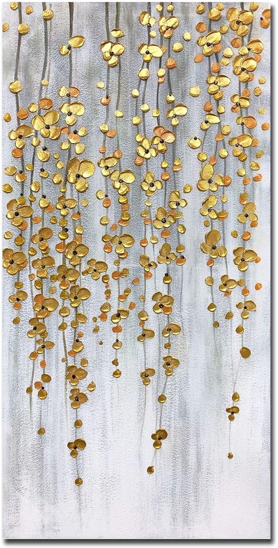Paintings - Yotree Paintings, 24x48 Inch Painting Oil Hand Painting Silver-gold Flowers Paintings 3D Hand-Painted On Canvas Abstract Artwork Art Wood Inside Framed Hanging Wall Decoration Abstract Painting