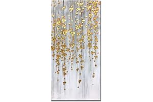 Yotree Paintings, 24x48 Inch Painting Oil Hand Painting Silver-gold Flowers Paintings 3D Hand-Painted On Canvas Abstract Artwork Art Wood Inside Framed Hanging Wall Decoration Abstract Painting