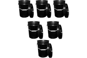MKS PLASTICS 5 Gallon Bucket & Lid - 70 Mil All Purpose Pail - Made in The USA - Food Grade - Contains No BPA Plastic - Recyclable- 100% Recycled Material- Eco Sustainable Bucket (Black, 6)