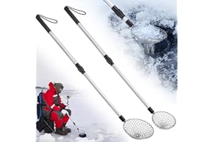 TOBWOLF 2PCS Adjustable Ice Fishing Scoop Skimmer, Extendable Metal Ice Fishing Skimmer with 2 Different Size Scoops for Scooping out Ice While Fishing, Sand Dipper Beach Scoop with Long Handle