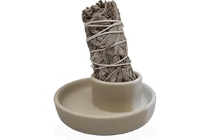 Dorephine Sage Holder, White Sage Burner, Smudge Bowl, Palo Santo Holder, Incense Holder, Incense Holder Bundle, Sage Holder for White Sage Bundle and Palo Santo (Sage Not Included) (White-Brown)