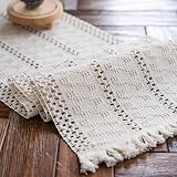 Weldomcor Macrame Table Runner Cream Beige 30x120cm with Tassels
