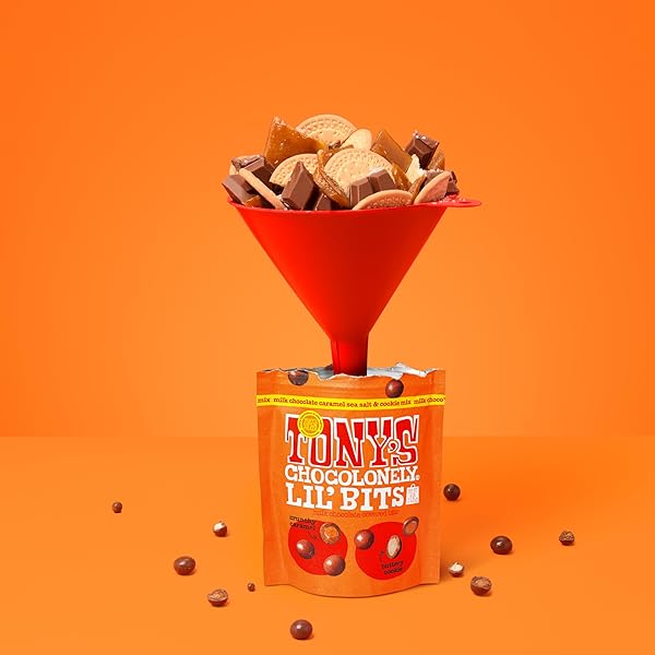 TONY’S CHOCOLONELY BELGIAN MILK CHOCOLATE CARAMEL SEA SALT & COOKIE MIX LIL’ BITS CANDY PIECES FOR SNACKS, GIFTS, OR GIFT BASKET, MADE FROM QUALITY FAIRTRADE COCOA, 1 POUCH, 4 OZ