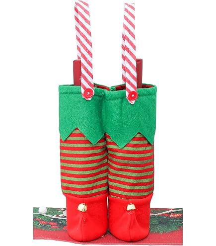 Bolsas De Navidad Con Forma De Pantalones De Elfo - Tela No Tejida, Tamaño 26x22cm - Para Botellas De Vino, Regalos, Decoración