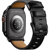 Bandletic Compatible with Apple Watch Bands for Men Women, Soft Genuine Leather Band Replacement Strap for iWatch 49mm(Ultra 3/2/1),46mm(11/10),45mm(9/8/7),44mm(SE3/SE2/SE/6/5/4),42mm(3/2/1)