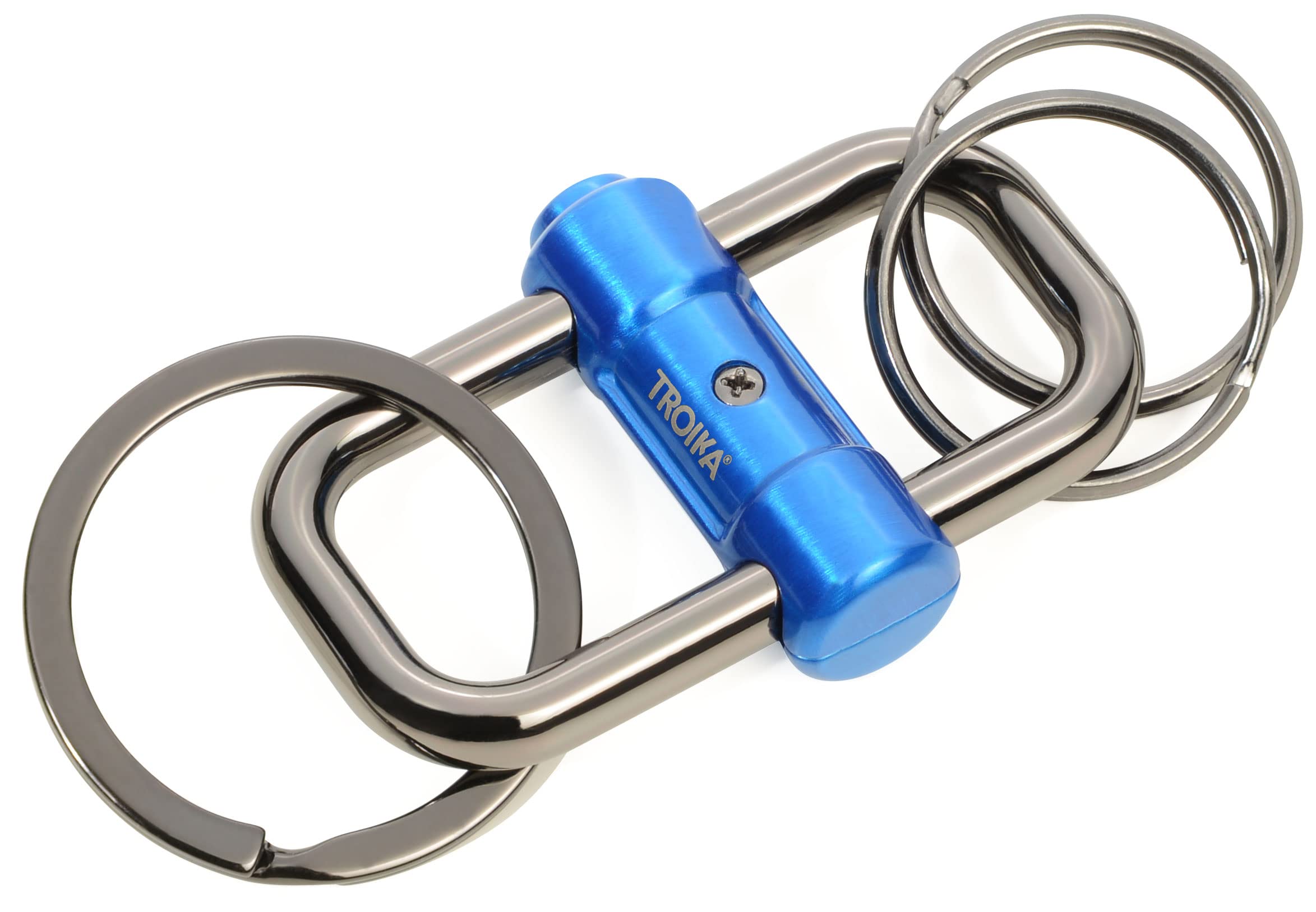 Troika 2-Way KR22-09/BL Key Fob with Three Key Rings Two Sizes Cast Metal Blue, Blue, 3 Schlüsselringe, Keyring
