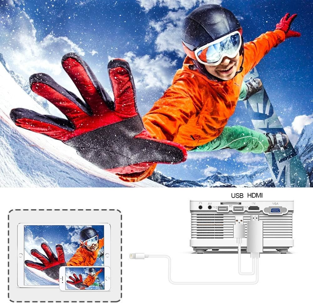 QKK Mini Projector 5500Lumens Portable LCD Projector [100" Projector Screen Included] Full HD 1080P Supported, Compatible with Smartphone, TV Stick, Games, HDMI, AV, Projector for Outdoor Movies: Electronics