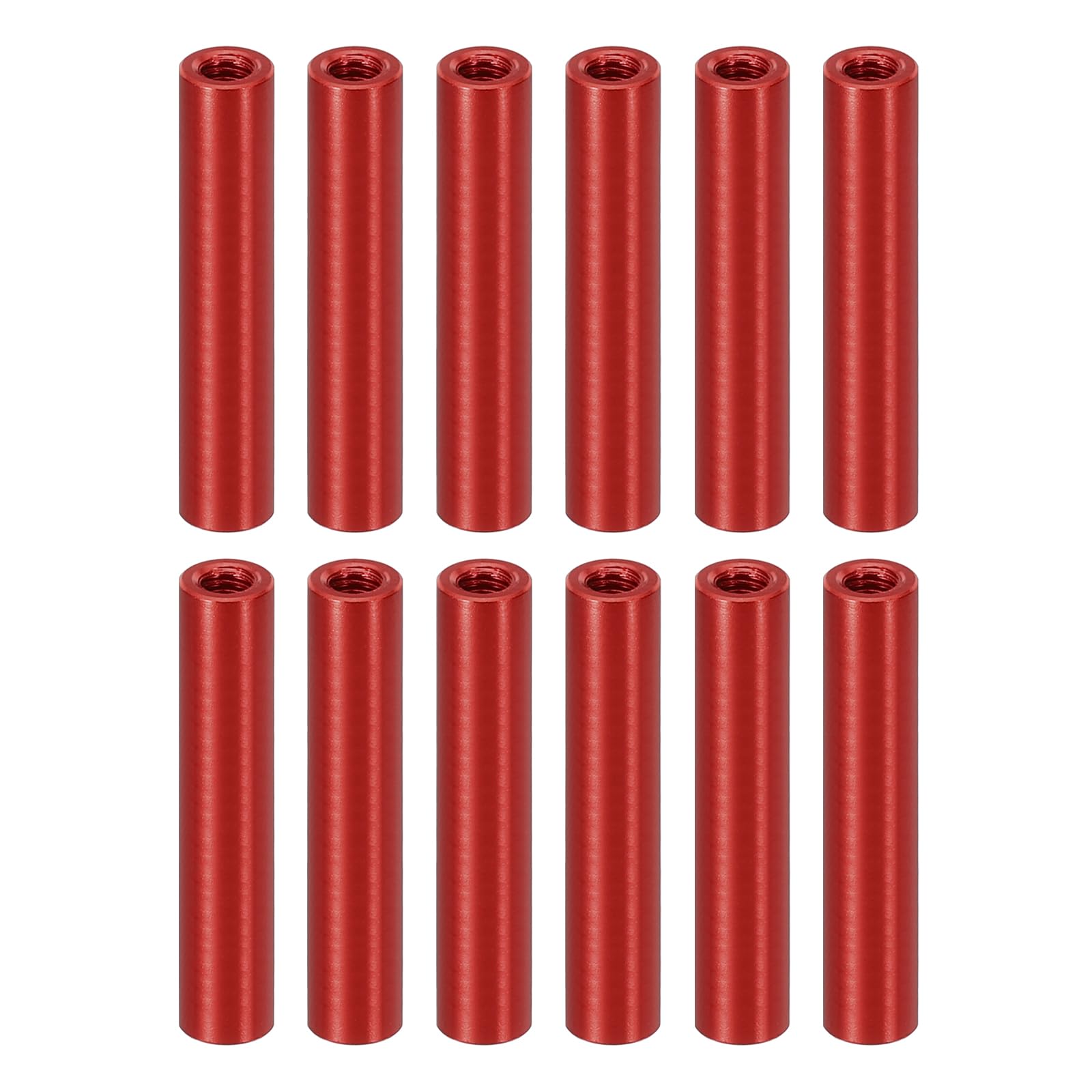 PATIKIL 12pcs M3 Metal Threaded Standoff Spacer Nuts, Round Aluminum Spacers Female Coupling Screws, 1/8" ID x 3/16" OD, Red, (28mm L) โ image 1