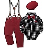 SANMIO Baby Boy Clothes Suit 0-24M Boys Baptism Easter Outfits Baby Shirt+Bow Tie+Pants+Suspenders 4Pcs Christmas Wedding Set