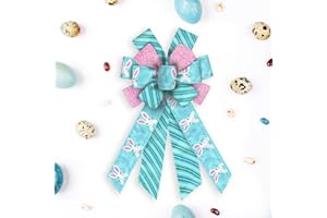Hying Large Easter Bunny Bows for Wreath, Easter Wreath Bows Glitter Pink Blue Bows Spring Rabbits Burlap Bows Holiday Tree Topper Bows for Front Door Easter Decorations Party Supplies