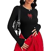 Hilinker Womens Spider Graphic Long Sleeve Top Workout Basic Crew Neck Shirt Slim Fit