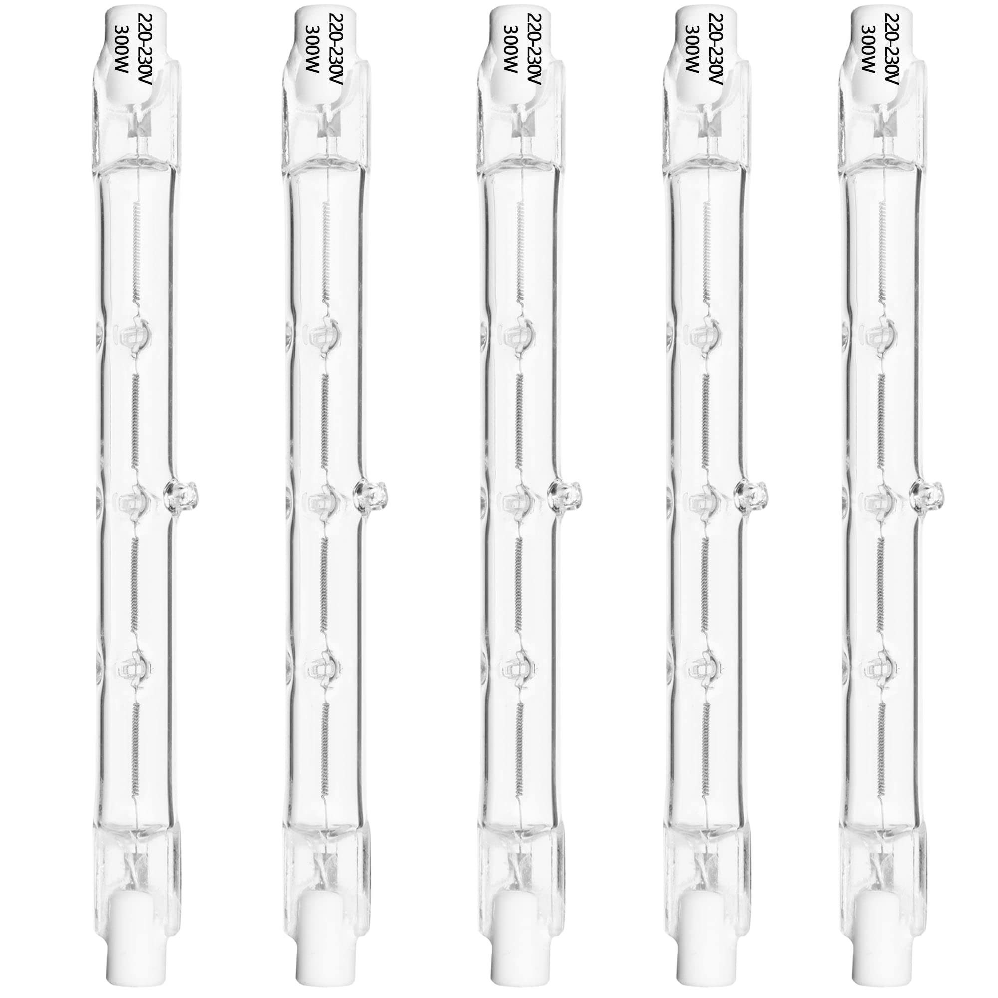 Haraqi 5 Pack 300W R7s Linear Halogen Bulbs,Security Light Bulbs Halogen Light Bulbs 4650lm 2700K 220-240V 118mm Length, Dimmable,Apply for Ceiling Lights,Floor Lamps,Landscape Lighting