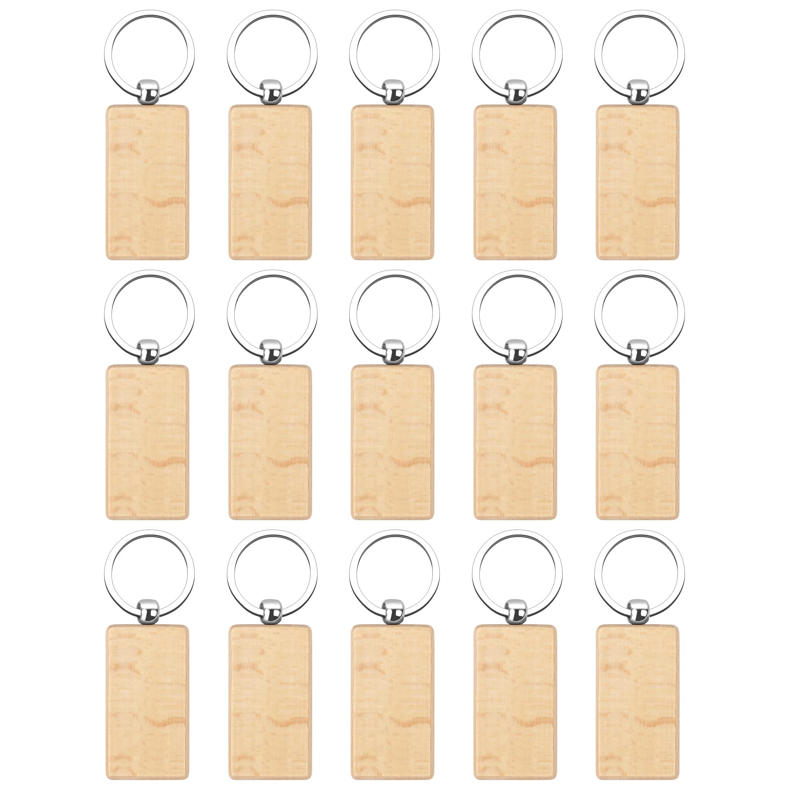 Catime 15 Pcs Wooden Key Chain, Blank Wooden Keyring with Split Ring, Personalized Natural Wooden Key Tag Rectangle Keychain for Keys Women Men Gift DIY Crafts Decoration Pyrography (Rectangle)