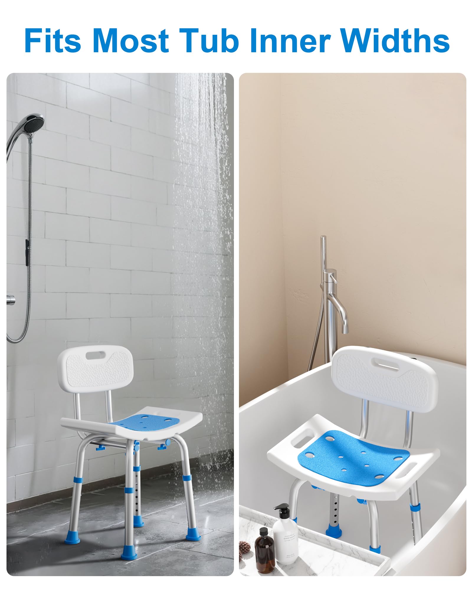 HOMLAND Shower Chair for Inside Shower with Removable Back, 400 lbs Heavy Duty Bath Seat for Bathtub, Safety Bath Stool for Seniors and Disabled