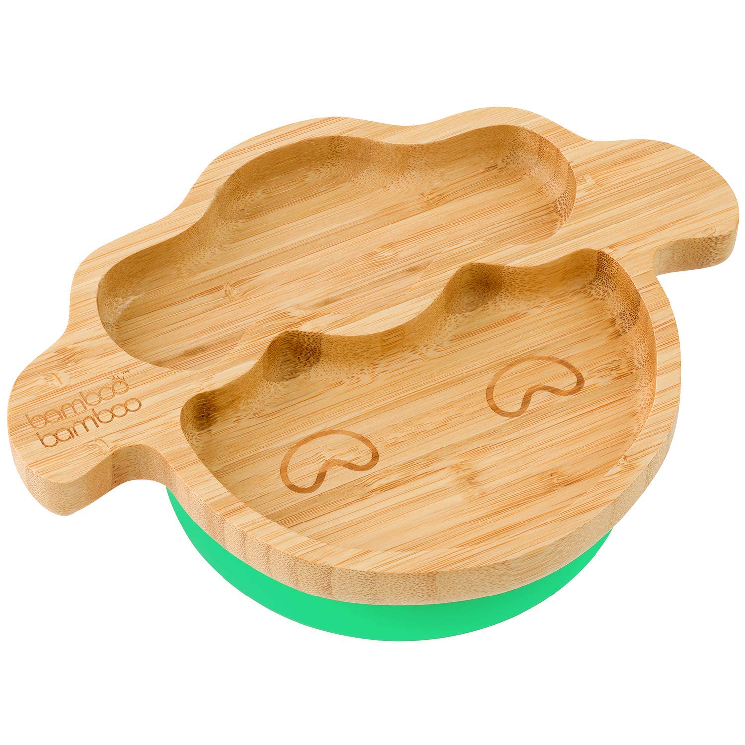 bamboo bamboo Baby Plate and Toddler Plate, Suction Plate for Feeding and Weaning, Bamboo Lamb Plate with Secure Suction, Suction Plates for Babies from 6 Months (Lamb, Green)