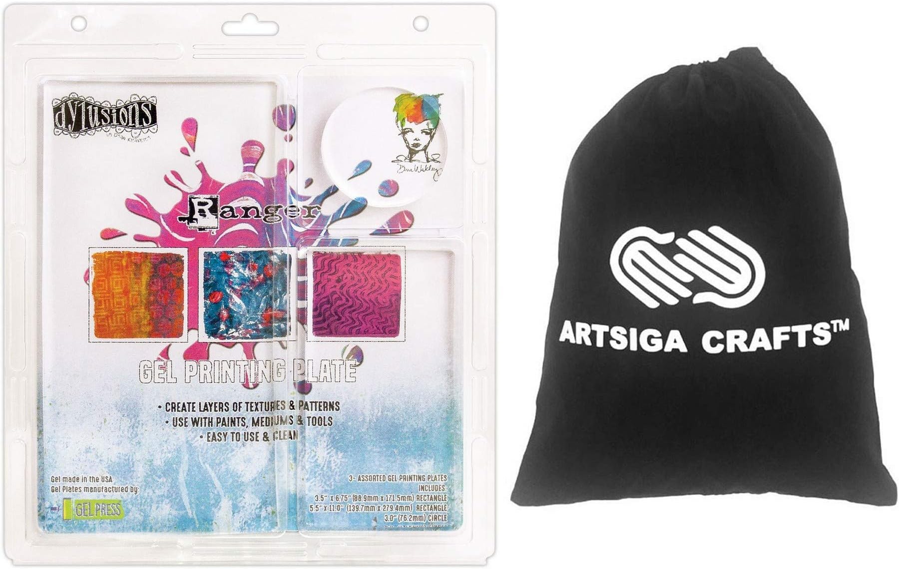 Ranger Ink Gel Press Plate Assortment 3/Pack Bundled with 1 Artsiga Crafts Small Project Bag