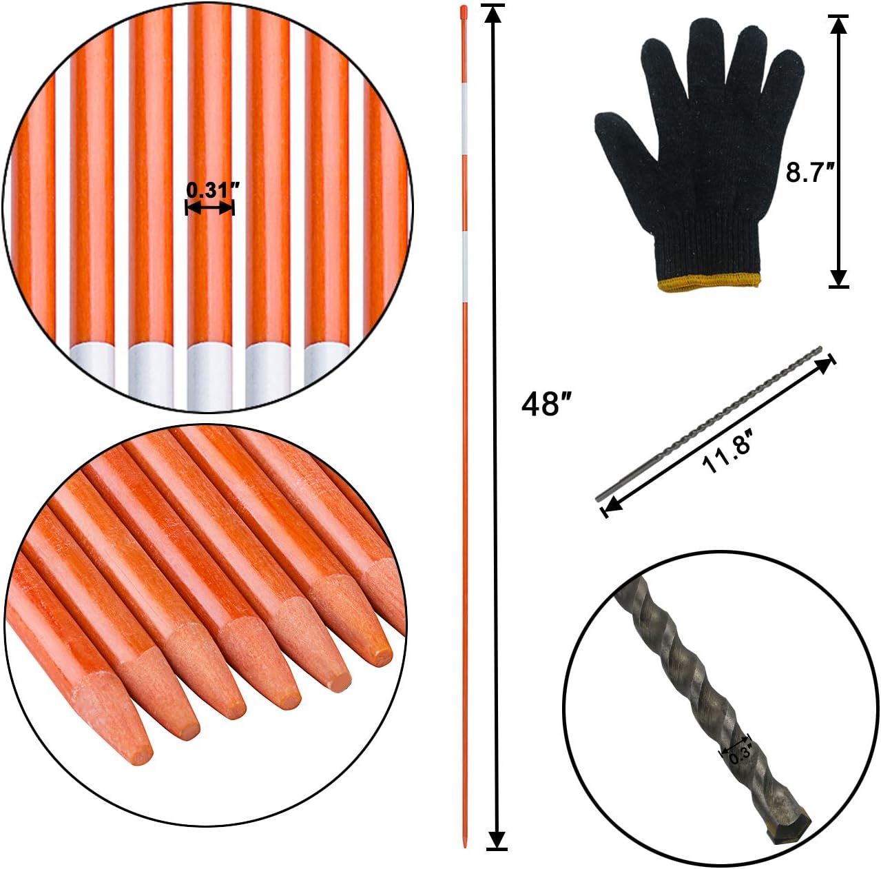 Sunnyglade 100PCS 48 Inch Driveway Marker 5/16 Inch Dia Reflective Driveway Poles Fiberglass Snow Stakes with Reflective Tape for Easy Visibility at Night : Home Audio & Theater